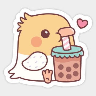 Cute Cockatiel Parrot Loves Drinking Bubble Tea Sticker